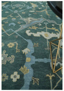 Oriental Oushak Teal Green and Gray 9x12 Hand Knotted Wool Area Rug by The Rug Decor