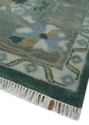 Oriental Oushak Teal Green and Gray 9x12 Hand Knotted Wool Area Rug by The Rug Decor