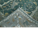 Oriental Oushak Teal Green and Gray 9x12 Hand Knotted Wool Area Rug by The Rug Decor