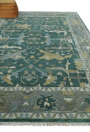 Oriental Oushak Teal Green and Gray 9x12 Hand Knotted Wool Area Rug by The Rug Decor