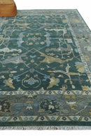 Oriental Oushak Teal Green and Gray 9x12 Hand Knotted Wool Area Rug by The Rug Decor