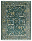 Oriental Oushak Teal Green and Gray 9x12 Hand Knotted Wool Area Rug by The Rug Decor