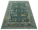 Oriental Oushak Teal Green and Gray 9x12 Hand Knotted Wool Area Rug by The Rug Decor