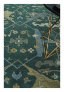 Oriental Oushak Teal Green and Gray 9x12 Hand Knotted Wool Area Rug by The Rug Decor