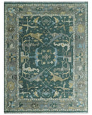 Oriental Oushak Teal Green and Gray 9x12 Hand Knotted Wool Area Rug by The Rug Decor