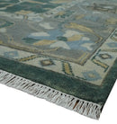 Oriental Oushak Teal Green and Gray 9x12 Hand Knotted Wool Area Rug by The Rug Decor