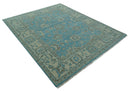 Origin Custom Made Blue and Beige Oushak Hand Knotted Wool Rug