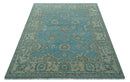 Origin Custom Made Blue and Beige Oushak Hand Knotted Wool Rug