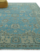 Origin Custom Made Blue and Beige Oushak Hand Knotted Wool Rug