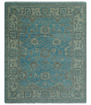 Origin Custom Made Blue and Beige Oushak Hand Knotted Wool Rug