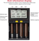 Original MiBOXER Smart Universal 4-Bay Charger, Automatic LCD Display,Fast Charging Rechargeable Li-ion LiFePO4 Ni-MH Ni-Cd AA AAA