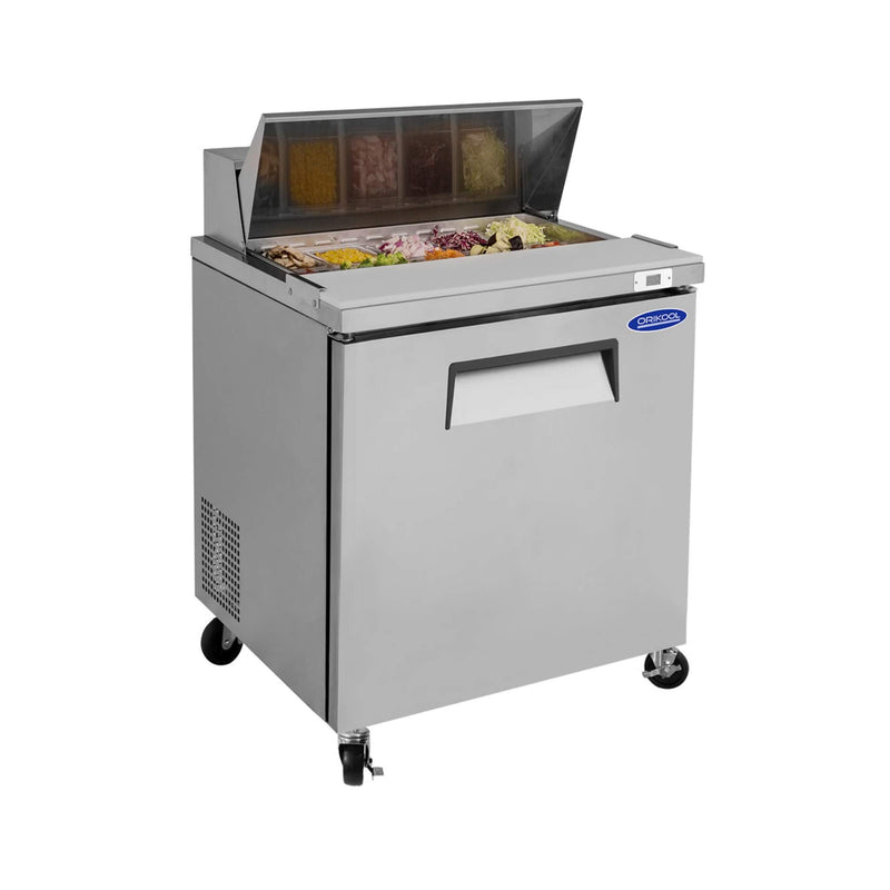 Orikool Commercial Refrigerator Sandwich & Salad Prep Table With Butcher Block Cutting Board (SAK31598)