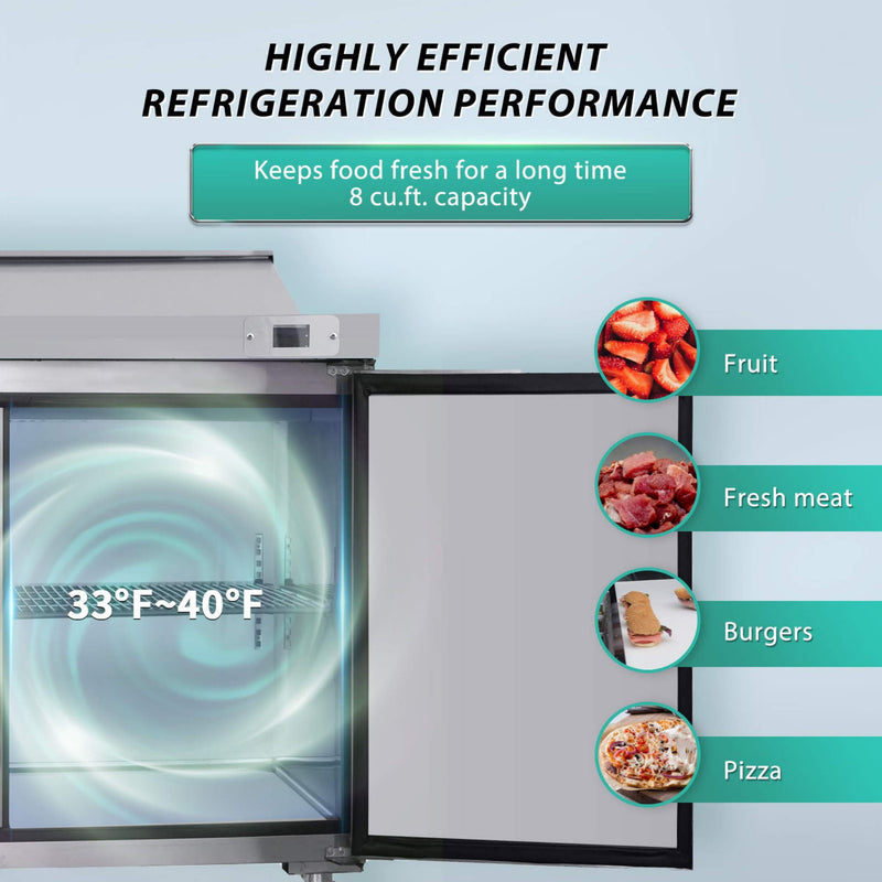Orikool Commercial Refrigerator Sandwich & Salad Prep Table With Butcher Block Cutting Board (SAK31598)