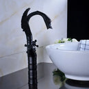 GobekUsa Black Bronze Swan Basin Faucet Dual Cross Handle Deck Mounted Bathroom Mixer