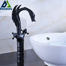GobekUsa Black Bronze Swan Basin Faucet Dual Cross Handle Deck Mounted Bathroom Mixer
