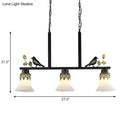 GobekUsa Classic Black Hanging Lamp Kit - Bell Dining Room Island Pendant Light with Frosted Glass and 3 Lights Including Birds