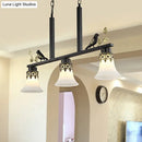 GobekUsa Classic Black Hanging Lamp Kit - Bell Dining Room Island Pendant Light with Frosted Glass and 3 Lights Including Birds