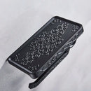 Ornate black metal toilet paper holder with phone shelf bathroom storage by Decorbites