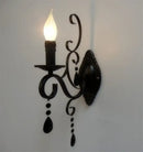 GobekUsa Black Wrought Iron Crystal Candle Wall Lamp