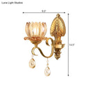 GobekUsa Petal Wall Mount Amber Glass Bedroom Wall Lighting with Crystal Deco - Modern Design in Brass