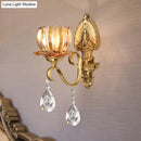 GobekUsa Petal Wall Mount Amber Glass Bedroom Wall Lighting with Crystal Deco - Modern Design in Brass