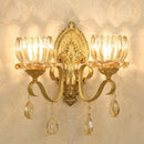 GobekUsa Petal Wall Mount Amber Glass Bedroom Wall Lighting with Crystal Deco - Modern Design in Brass