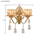 GobekUsa Petal Wall Mount Amber Glass Bedroom Wall Lighting with Crystal Deco - Modern Design in Brass