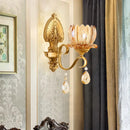 GobekUsa Petal Wall Mount Amber Glass Bedroom Wall Lighting with Crystal Deco - Modern Design in Brass