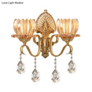 GobekUsa Petal Wall Mount Amber Glass Bedroom Wall Lighting with Crystal Deco - Modern Design in Brass
