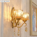 GobekUsa Petal Wall Mount Amber Glass Bedroom Wall Lighting with Crystal Deco - Modern Design in Brass