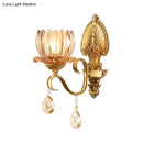 GobekUsa Petal Wall Mount Amber Glass Bedroom Wall Lighting with Crystal Deco - Modern Design in Brass
