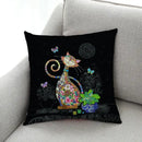 Ornate cat design linen pillowcase – living room cushion cover by Decorbites