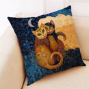 Ornate cat design linen pillowcase – living room cushion cover by Decorbites