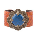 Ornate Blue Lapis Golden Leather Cuff Bracelet