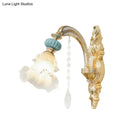 GobekUsa Nordic White Glass Flower Wall Mount Light with Crystal Drop - Gold Accent, Ideal for Bedroom - 1/2 Lights