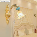 GobekUsa Nordic White Glass Flower Wall Mount Light with Crystal Drop - Gold Accent, Ideal for Bedroom - 1/2 Lights