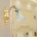 GobekUsa Nordic White Glass Flower Wall Mount Light with Crystal Drop - Gold Accent, Ideal for Bedroom - 1/2 Lights