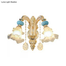 GobekUsa Nordic White Glass Flower Wall Mount Light with Crystal Drop - Gold Accent, Ideal for Bedroom - 1/2 Lights