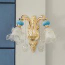 GobekUsa Nordic White Glass Flower Wall Mount Light with Crystal Drop - Gold Accent, Ideal for Bedroom - 1/2 Lights