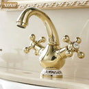 GobekUsa Double Handle Chrome Basin Faucet with Ceramic Decoration