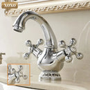 GobekUsa Double Handle Chrome Basin Faucet with Ceramic Decoration