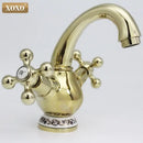 GobekUsa Double Handle Chrome Basin Faucet with Ceramic Decoration