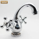 GobekUsa Double Handle Chrome Basin Faucet with Ceramic Decoration