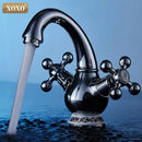 GobekUsa Double Handle Chrome Basin Faucet with Ceramic Decoration