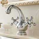 GobekUsa Double Handle Chrome Basin Faucet with Ceramic Decoration