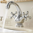 GobekUsa Double Handle Chrome Basin Faucet with Ceramic Decoration