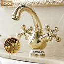 GobekUsa Double Handle Chrome Basin Faucet with Ceramic Decoration