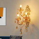 GobekUsa Modern Crystal Candelabra Wall Mount Light with 3 Gold Lights - Living Room Sconce