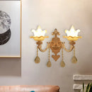 GobekUsa Gold Crystal Wall Sconce with Frosted Glass Shade - Perfect for Living Rooms - 2 Bulbs included!