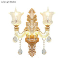 GobekUsa Floral Wall Sconce with Luminous Arm and Clear Crystal Glass - 2 Light Option